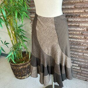 Allison Taylor Brown Tweed Patchwork Tulip Swing Skirt